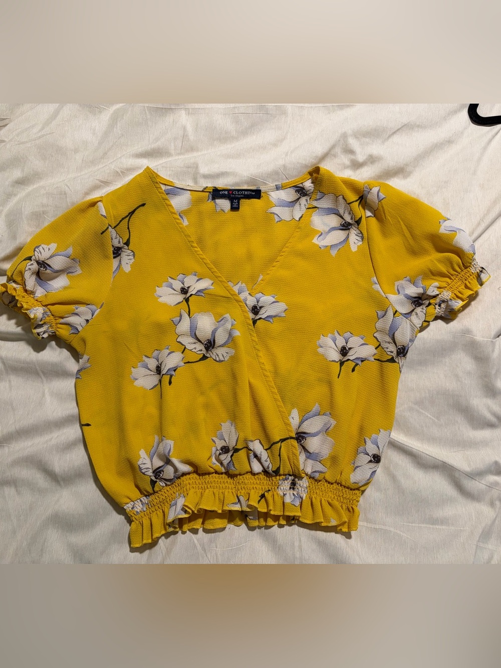 one clothing Mustard Yellow Floral V-Neck Wrap Blouse
